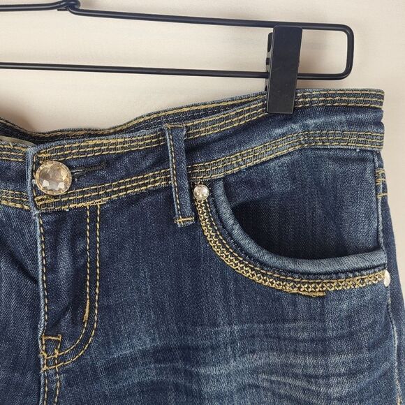 Dollhouse Boot Cut Flare Embellished Low Rise Jeans Size 9 Stretch Thick Stitch - Picture 3 of 12